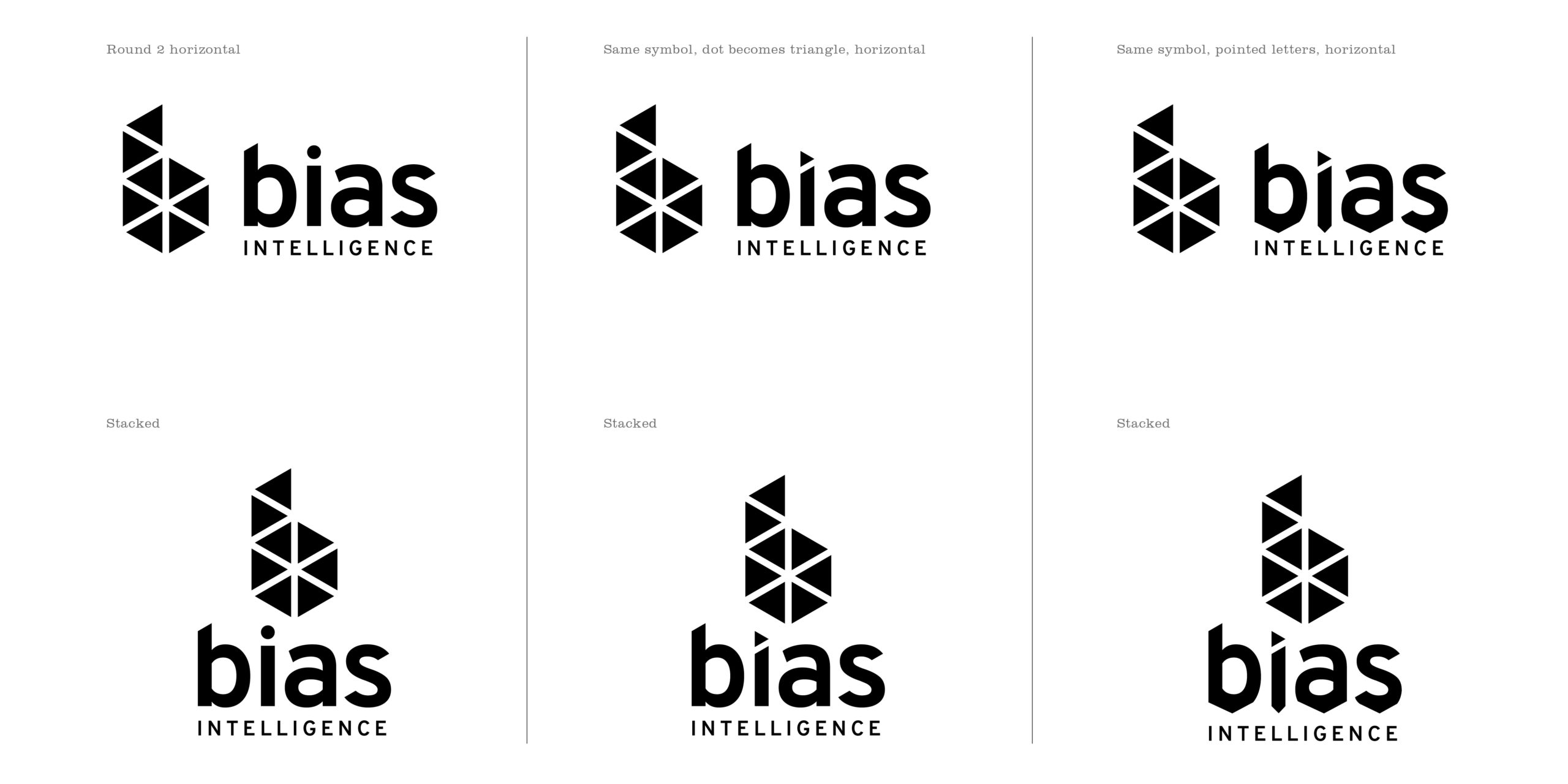 varying styles of a single logo of an abstract "b"