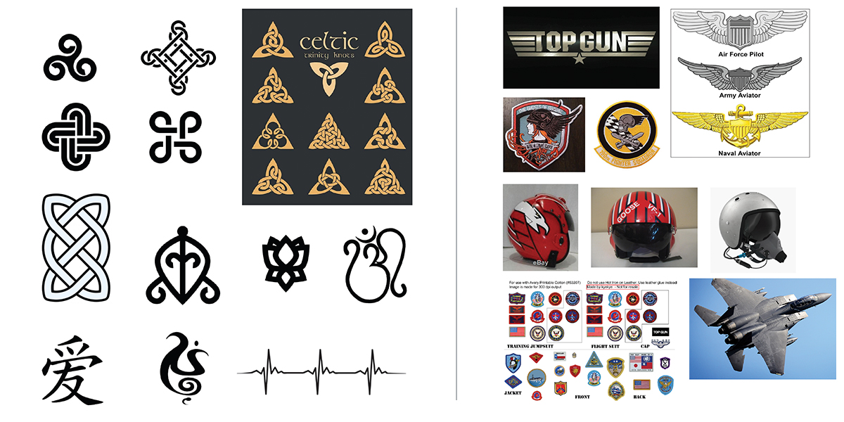 images of love symbols and fighter pilot wing pins