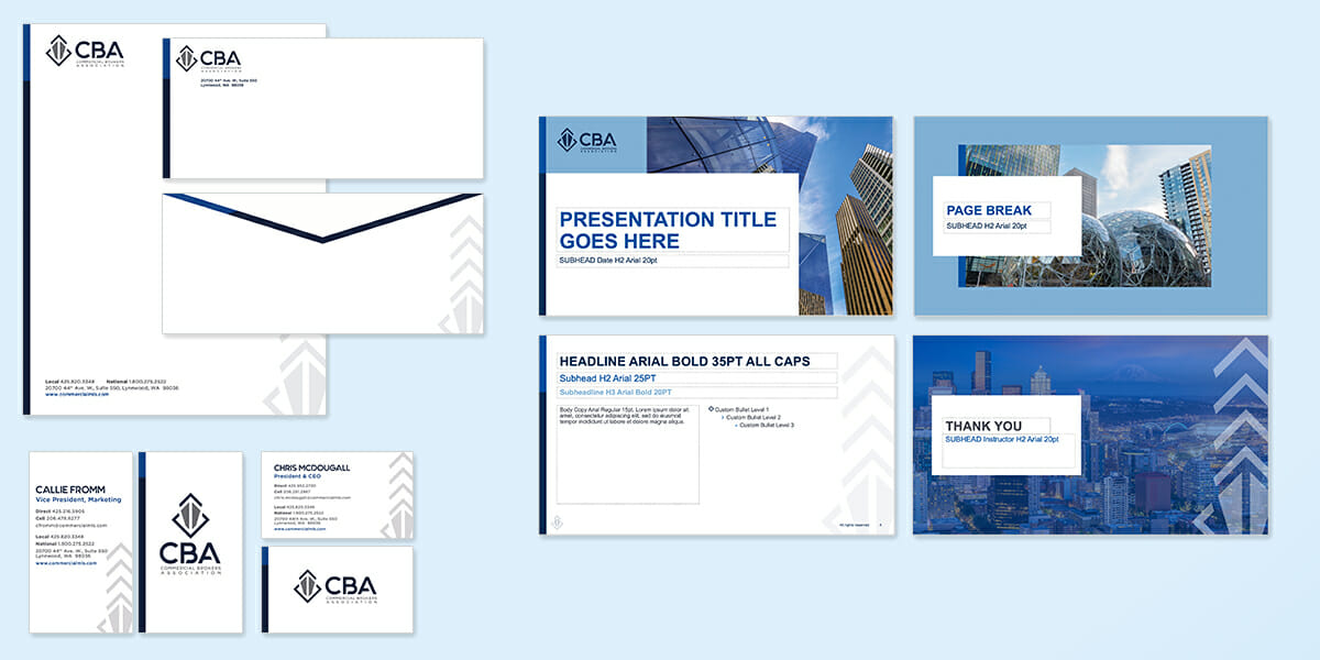 Commercial Broker Association CBA branding identity stationery PowerPoint