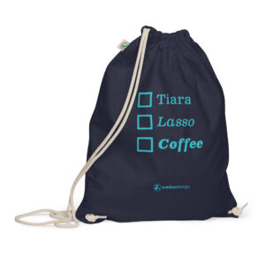 Tiara. Lasso. Coffee. CHECK - Organic cotton drawstring bag