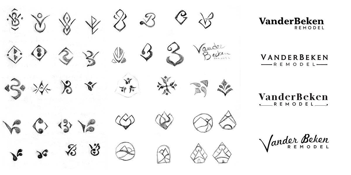 VanderBeken-Remodel logo sketches wordmark concepts